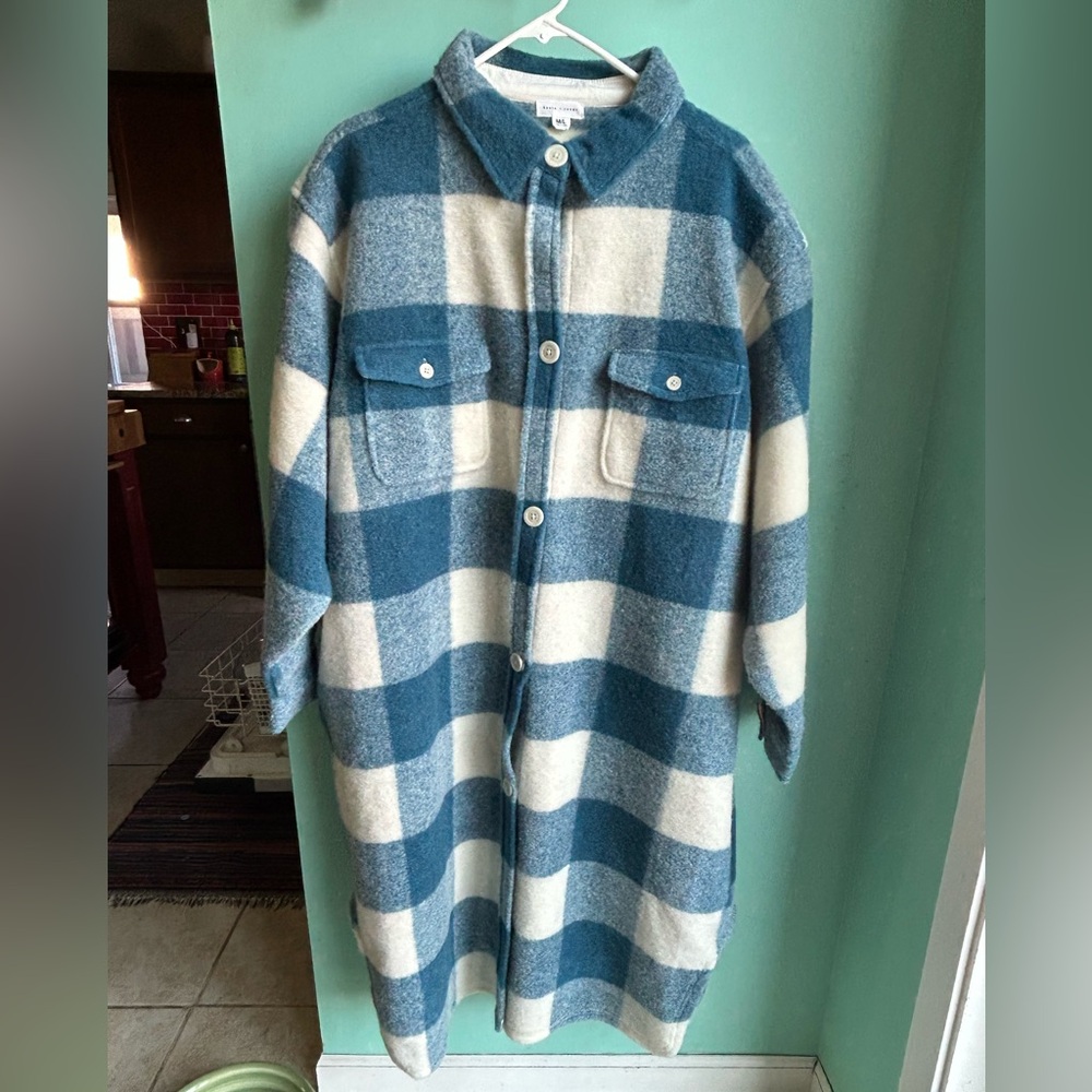 Oversized Blue and White Plaid Women's shacket